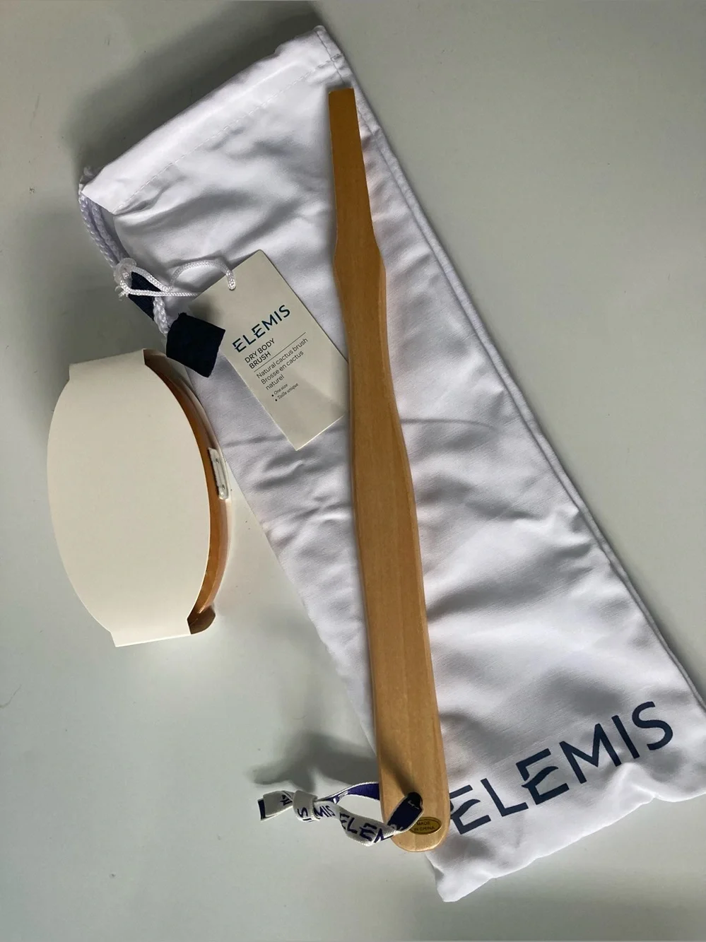 ELEMIS Body Detox Skin Circulation Wood DRY BRUSH With Handle New in Cloth Bag